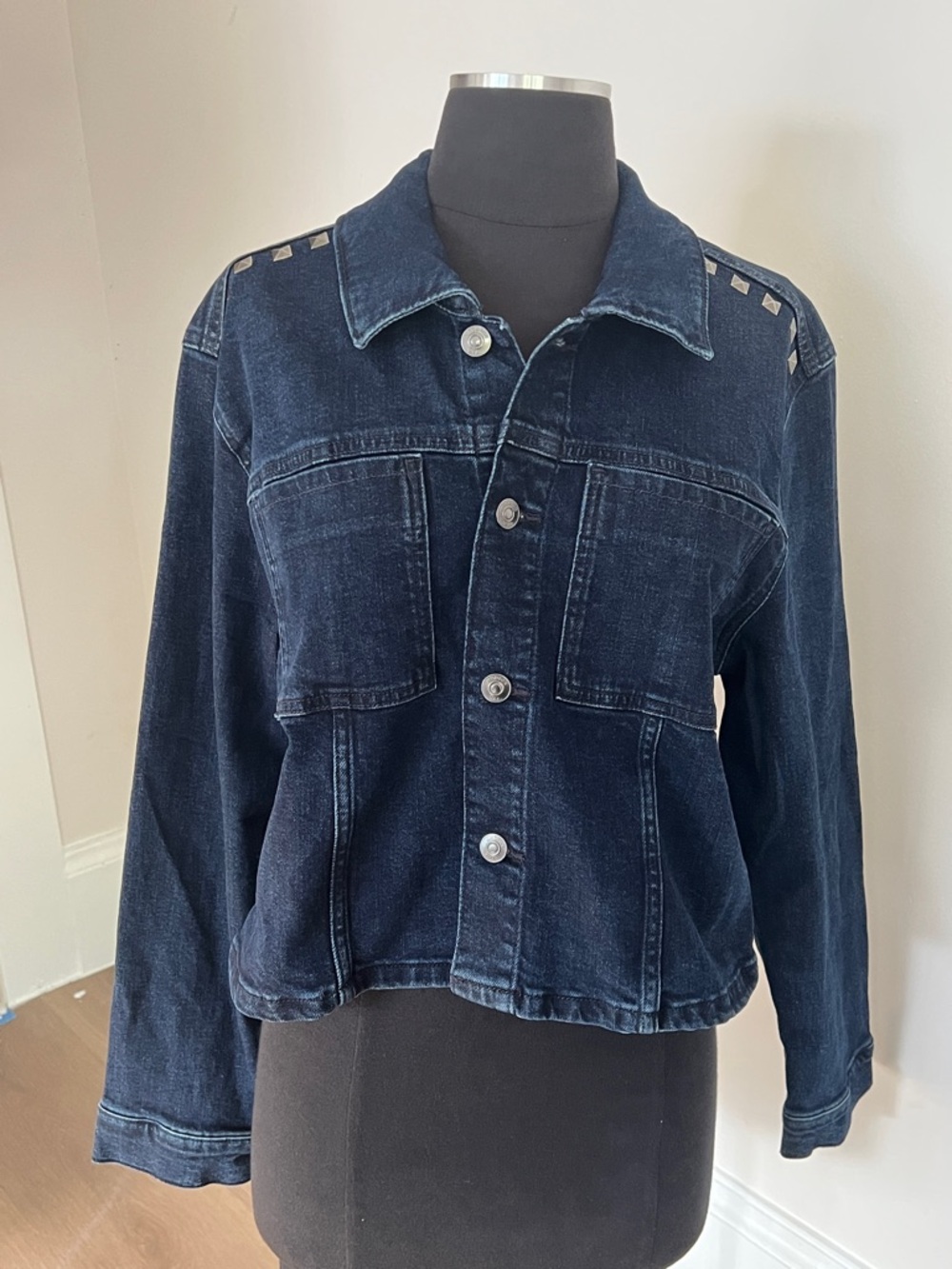 Hudson Jeans Dark Blue Denim Jacket with Silver Stud Accents